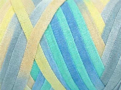 1x250gr. VISCOT RIBBON COLOR Viskon, Pamuk Açık Gri, Yeşil Tonları, Açık Sarı Şerit, Yazlık İplikler, Pamuk, Çok Kalın, Batik Desenli