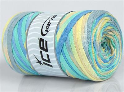 1x250gr. VISCOT RIBBON COLOR Viskon, Pamuk Açık Gri, Yeşil Tonları, Açık Sarı Şerit, Yazlık İplikler, Pamuk, Çok Kalın, Batik Desenli