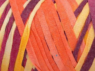 1x250gr. VISCOT RIBBON COLOR Viskon, Pamuk Pembe, Turuncu, Sarı Şerit, Yazlık İplikler, Pamuk, Çok Kalın, Batik Desenli