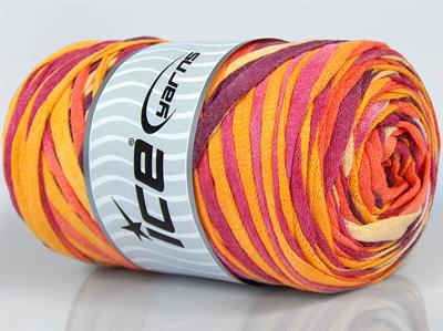 1x250gr. VISCOT RIBBON COLOR Viskon, Pamuk Pembe, Turuncu, Sarı Şerit, Yazlık İplikler, Pamuk, Çok Kalın, Batik Desenli