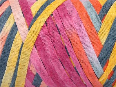 1x250gr. VISCOT RIBBON COLOR Viskon, Pamuk Pembe, Turuncu, Sarı, Açık Gri Şerit, Yazlık İplikler, Pamuk, Çok Kalın, Batik Desenli