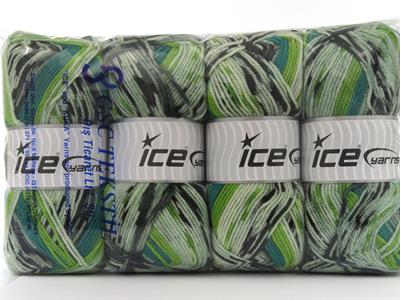 Lot of 4 x 100gr Skeins Ice Yarns WOOL DESIGN (35% Wool) Yarn Green Shades Black Teal