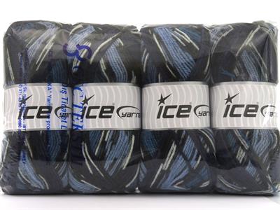 Lot of 4 x 100gr Skeins Ice Yarns WOOL DESIGN (35% Wool) Yarn Blue Shades Black Navy