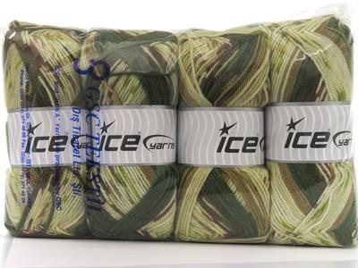 Lot of 4 x 100gr Skeins Ice Yarns WOOL DESIGN (35% Wool) Yarn Cream Green Shades Camel Brown
