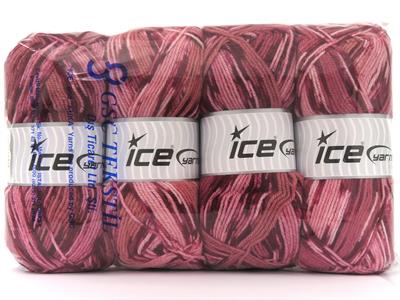Lot of 4 x 100gr Skeins Ice Yarns WOOL DESIGN (35% Wool) Yarn Pink Shades Burgundy