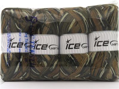 4x100gr. WOOL DESIGN Yün, Akrilik Krem, Kahverengi Tonları, Çamurcun Kışlık, Yün, Batik Desenli, Akrilik