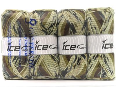 Lot of 4 x 100gr Skeins Ice Yarns WOOL DESIGN (35% Wool) Yarn Cream Teal Brown Shades