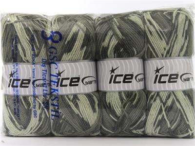 4x100gr. WOOL DESIGN Yün, Akrilik Krem, Gri Tonları Kışlık, Yün, Batik Desenli, Akrilik