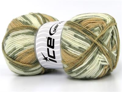 4x100gr. WOOL DESIGN Yün, Akrilik Krem, Açık Haki Kışlık, Yün, Batik Desenli, Akrilik