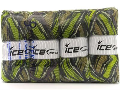 Lot of 4 x 100gr Skeins Ice Yarns WOOL DESIGN (35% Wool) Yarn Green Shades Maroon Cream