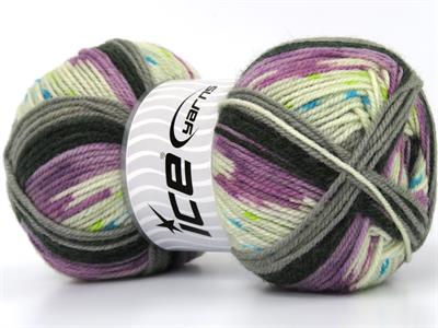 Lot of 4 x 100gr Skeins Ice Yarns WOOL DESIGN (35% Wool) Yarn Grey Black Cream Orchid Turquoise Green