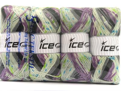 Lot of 4 x 100gr Skeins Ice Yarns WOOL DESIGN (35% Wool) Yarn Grey Black Cream Orchid Turquoise Green