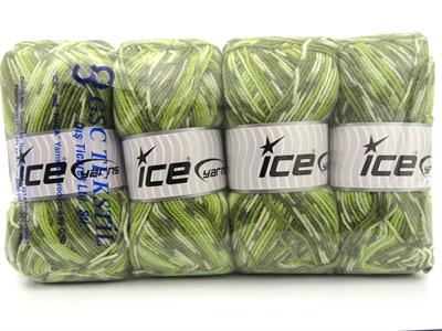 Lot of 4 x 100gr Skeins Ice Yarns WOOL DESIGN (35% Wool) Yarn Green Shades