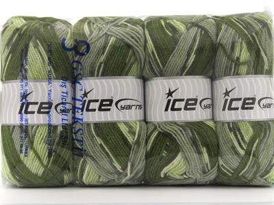 Lot of 4 x 100gr Skeins Ice Yarns WOOL DESIGN (35% Wool) Yarn Green Shades Grey Shades