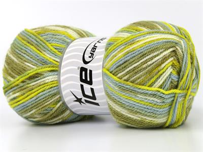 Lot of 4 x 100gr Skeins Ice Yarns WOOL DESIGN (35% Wool) Yarn Green Shades Grey Shades