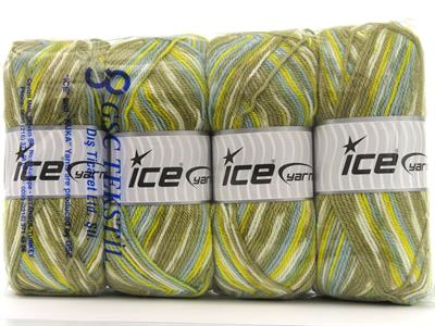 Lot of 4 x 100gr Skeins Ice Yarns WOOL DESIGN (35% Wool) Yarn Green Shades Grey Shades