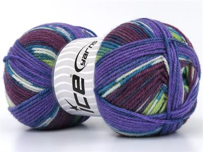 Lot of 4 x 100gr Skeins Ice Yarns WOOL DESIGN (35% Wool) Yarn Purple Turquoise Maroon Green White
