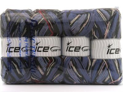 Lot of 4 x 100gr Skeins Ice Yarns WOOL DESIGN (35% Wool) Yarn Lilac Shades Black Red Pink