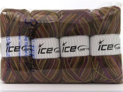 4x100gr. WOOL DESIGN Yün, Akrilik Mor, Kahverengi Tonları Kışlık, Yün, Batik Desenli, Akrilik