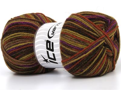 4x100gr. WOOL DESIGN Yün, Akrilik Mor, Kahverengi Tonları Kışlık, Yün, Batik Desenli, Akrilik