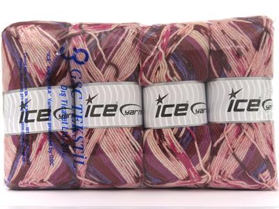 Lot of 4 x 100gr Skeins Ice Yarns WOOL DESIGN (35% Wool) Yarn Purple Pink Shades Burgundy Copper