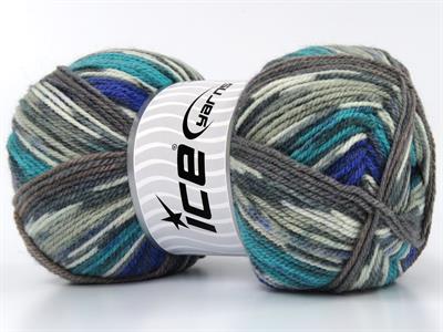 Lot of 4 x 100gr Skeins Ice Yarns WOOL DESIGN (35% Wool) Yarn Grey Shades Cream Turquoise Purple