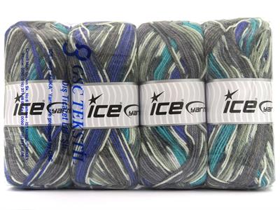Lot of 4 x 100gr Skeins Ice Yarns WOOL DESIGN (35% Wool) Yarn Grey Shades Cream Turquoise Purple