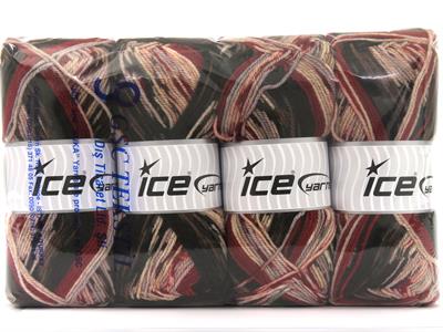 Lot of 4 x 100gr Skeins Ice Yarns WOOL DESIGN (35% Wool) Yarn Brown Shades Red Pink Shades Light Lilac