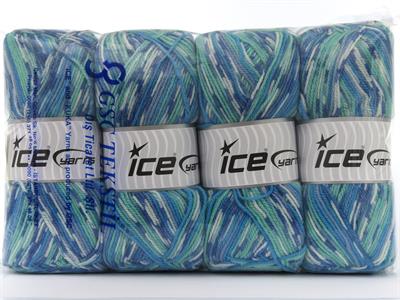 Lot of 4 x 100gr Skeins Ice Yarns WOOL DESIGN (35% Wool) Yarn Blue Shades Mint Green White