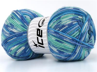 Lot of 4 x 100gr Skeins Ice Yarns WOOL DESIGN (35% Wool) Yarn Blue Shades Mint Green White