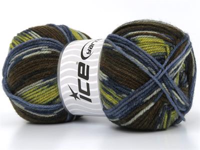 4x100gr. WOOL DESIGN Yün, Akrilik Beyaz, Kahverengi Tonları, Mavi Tonları, Zeytin Yeşili Kışlık, Yün, Batik Desenli, Akrilik