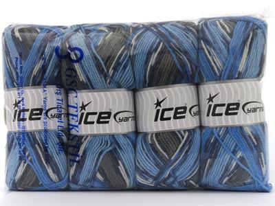 Lot of 4 x 100gr Skeins Ice Yarns WOOL DESIGN (35% Wool) Yarn Blue Shades Grey White