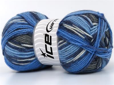 Lot of 4 x 100gr Skeins Ice Yarns WOOL DESIGN (35% Wool) Yarn Blue Shades Grey White