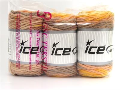 3x100gr. WOOL SUPERBULKY BATIK Yün, Akrilik Açık Somon, Açık Kamel, Altın tonları Kışlık, Yün, Düz iplikler, Çok Kalın, Batik Desenli, Akrilik