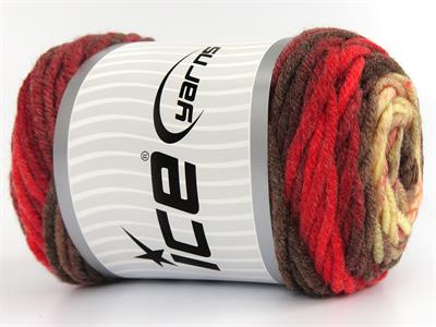 3x100gr. WOOL SUPERBULKY BATIK Yün, Akrilik Kırmızı, Krem, Kahverengi Tonları Kışlık, Yün, Düz iplikler, Çok Kalın, Batik Desenli, Akrilik