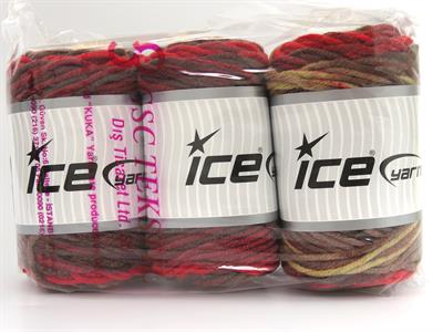 3x100gr. WOOL SUPERBULKY BATIK Yün, Akrilik Kırmızı, Krem, Kahverengi Tonları Kışlık, Yün, Düz iplikler, Çok Kalın, Batik Desenli, Akrilik