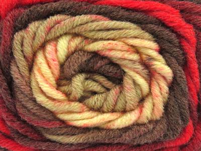 3x100gr. WOOL SUPERBULKY BATIK Yün, Akrilik Kırmızı, Krem, Kahverengi Tonları Kışlık, Yün, Düz iplikler, Çok Kalın, Batik Desenli, Akrilik