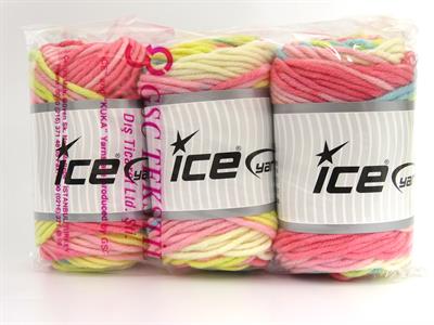 3x100gr. WOOL SUPERBULKY BATIK Yün, Akrilik Beyaz, Turkuaz, Sarı, Pembe tonları Kışlık, Yün, Düz iplikler, Çok Kalın, Batik Desenli, Akrilik