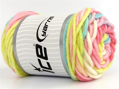 3x100gr. WOOL SUPERBULKY BATIK Yün, Akrilik Beyaz, Turkuaz, Sarı, Pembe tonları Kışlık, Yün, Düz iplikler, Çok Kalın, Batik Desenli, Akrilik