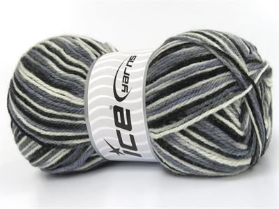 Lot of 4 x 100gr Skeins Ice Yarns WOOL VARICOLOR LIGHT (25% Wool) Yarn Grey Shades White Black