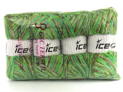 4x100gr. WOOL VARICOLOR LIGHT Yün, Akrilik Kahverengi Tonları, Yeşil Tonları Kışlık, Yün, Batik Desenli, Akrilik