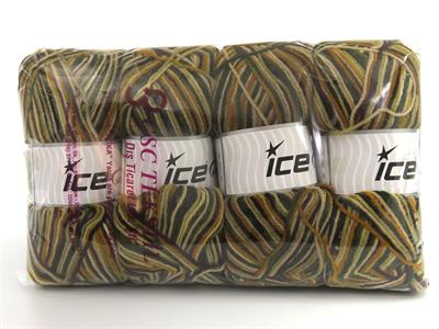 Lot of 4 x 100gr Skeins Ice Yarns WOOL VARICOLOR LIGHT (25% Wool) Yarn Brown Shades Gold Khaki