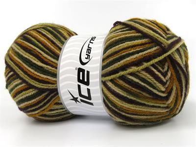 Lot of 4 x 100gr Skeins Ice Yarns WOOL VARICOLOR LIGHT (25% Wool) Yarn Brown Shades Gold Khaki