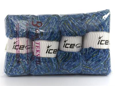 4x100gr. WOOL VARICOLOR LIGHT Yün, Akrilik Yeşil Tonları, Mavi Tonları Kışlık, Yün, Batik Desenli, Akrilik