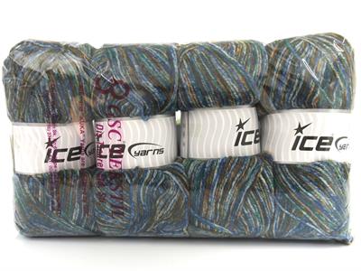 4x100gr. WOOL VARICOLOR LIGHT Yün, Akrilik Yeşil Tonları, Bakır, Mavi Tonları Kışlık, Yün, Batik Desenli, Akrilik