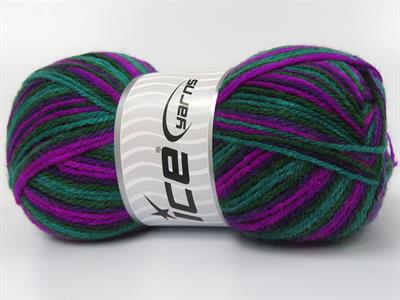 4x100gr. WOOL VARICOLOR LIGHT Yün, Akrilik Yeşil Tonları, Mor Tonları Kışlık, Yün, Batik Desenli, Akrilik