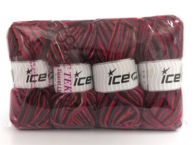 Lot of 4 x 100gr Skeins Ice Yarns WOOL VARICOLOR LIGHT (25% Wool) Yarn Purple Shades Fuchsia Salmon Grey