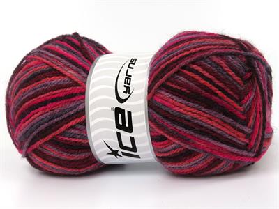 Lot of 4 x 100gr Skeins Ice Yarns WOOL VARICOLOR LIGHT (25% Wool) Yarn Purple Shades Fuchsia Salmon Grey