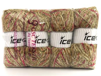 4x100gr. WOOL VARICOLOR LIGHT Yün, Akrilik Turuncu, Kahverengi Tonları, Fuşya Kışlık, Yün, Batik Desenli, Akrilik