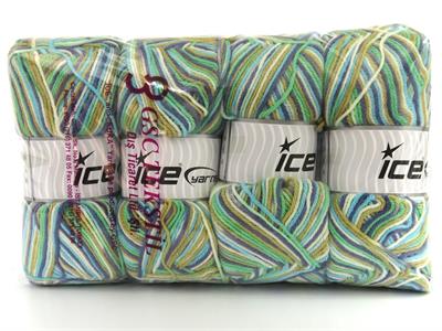 4x100gr. WOOL VARICOLOR LIGHT Yün, Akrilik Mor, Krem, Turkuaz, Deve Tüyü, Yeşil Tonları Kışlık, Yün, Batik Desenli, Akrilik